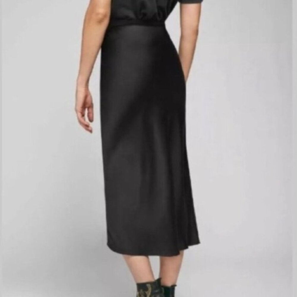 Rachel Zoe Black Bias Satin Slip Midi Skirt - S/M - Picture 7 of 9
